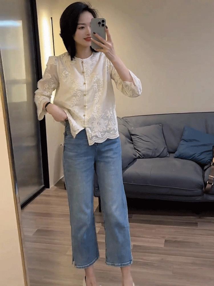 2025 Spring Women's Jacquard Embroidery Lace Shirt – Stylish, Unique, and Trendy