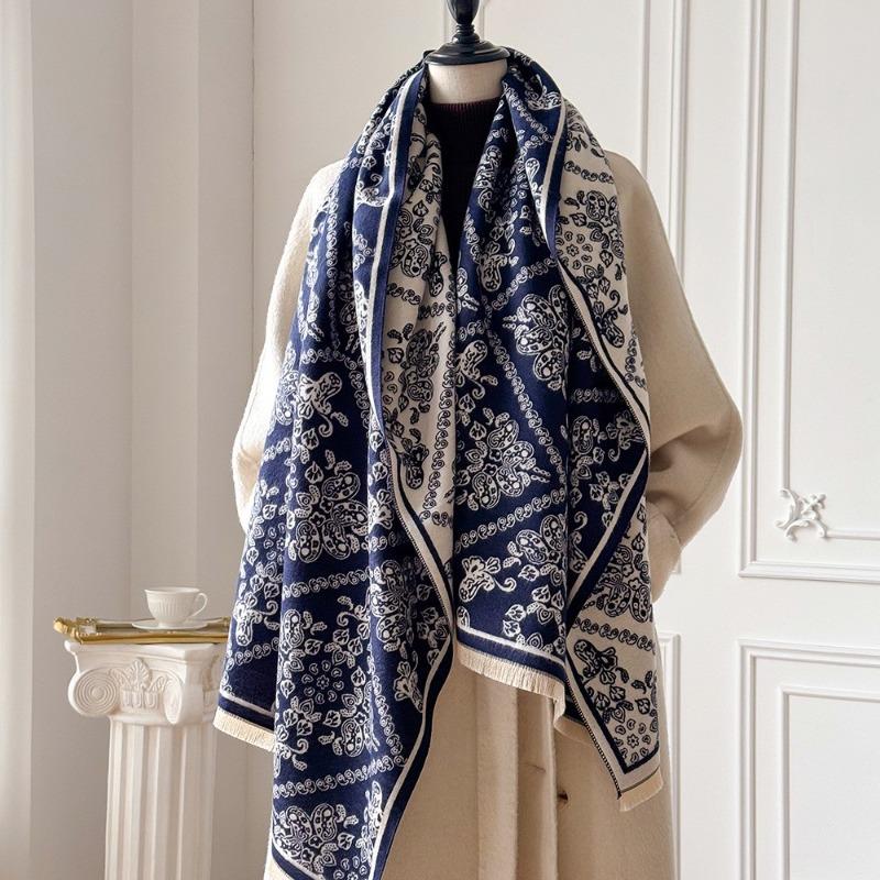 New jacquard landscape painting imitation cashmere scarf women's air-conditioned room shawl autumn and winter thickened warm long scarf