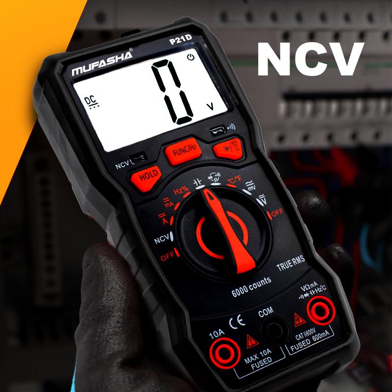 MUFASHA P21D Multimeter Digital 6000 COUNTS NCV, ACA/DCA/DCV/ACV Automatic Range Multimeter