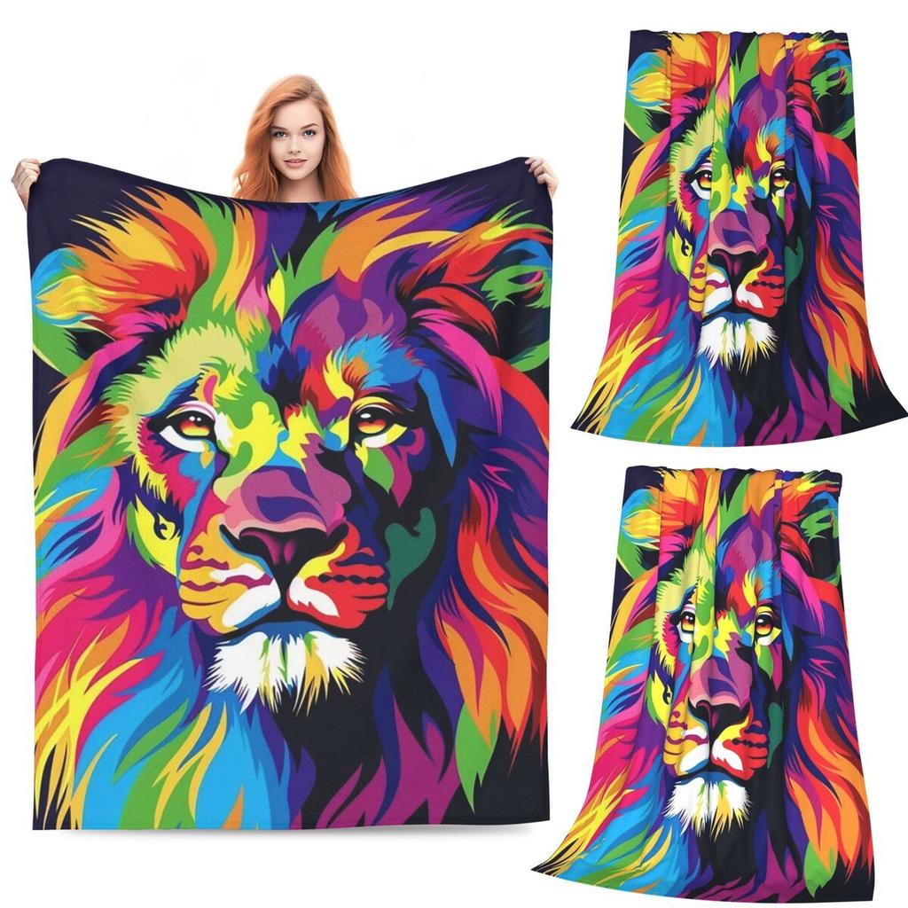 Lion Colourful Painting Blanket Soft Warm Flannel Throw Blanket Bedding for Bed Living room Picnic Travel Home Couch