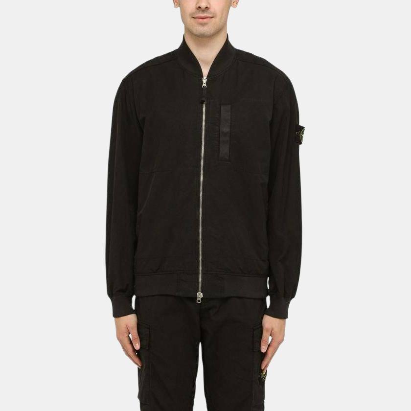 STONE ISLAND Giacca Bomber Zip con Toppa Logo Nera Uomo Capospalla 781542629-V0029