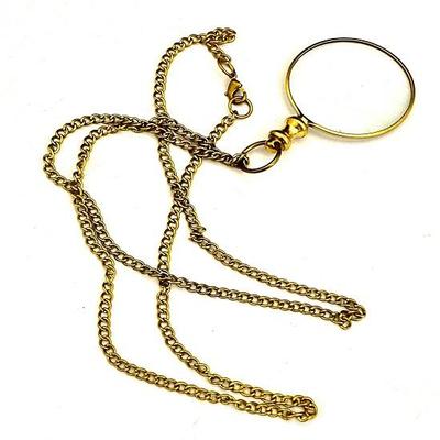 Messing Taschenlupe mit abschließbarer Clipkette - Messinglupe - Lupe - Taschenmonokel