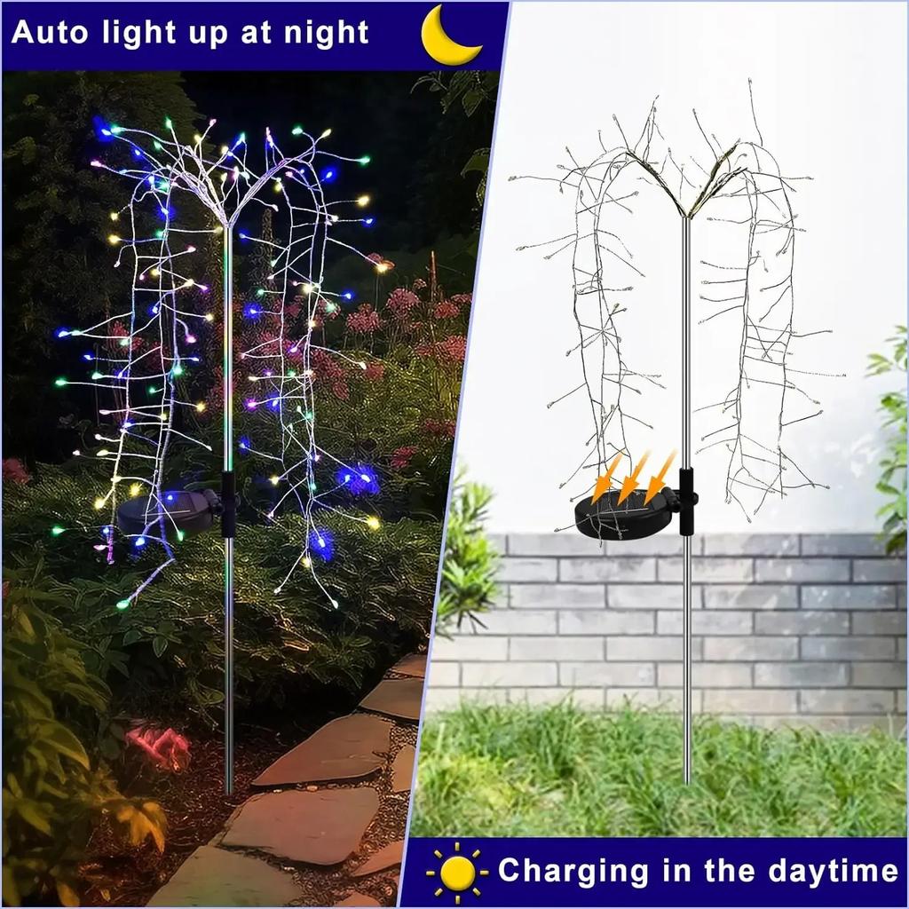 Solar Powered Firework Lighting Outdoor Waterproof Fireworks Trees Lights Garden Christmas Courtyards Garden Party Decorations