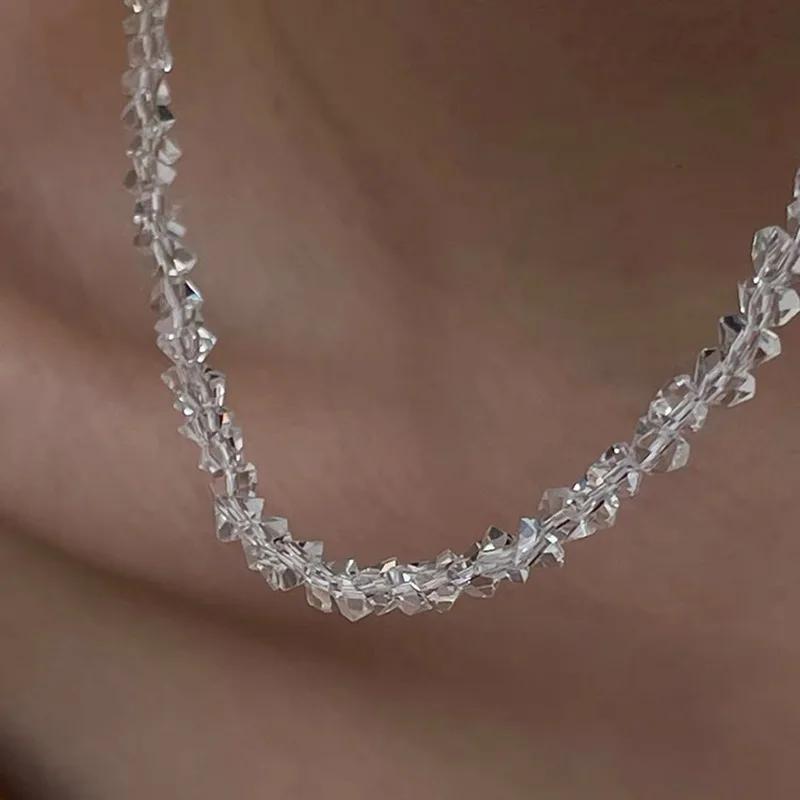Mulit-cut Glass Crystal Irregular Beaded Choker Necklace for Women Transparent Vintage Collarbone Collar Neck Fashion Jewelry