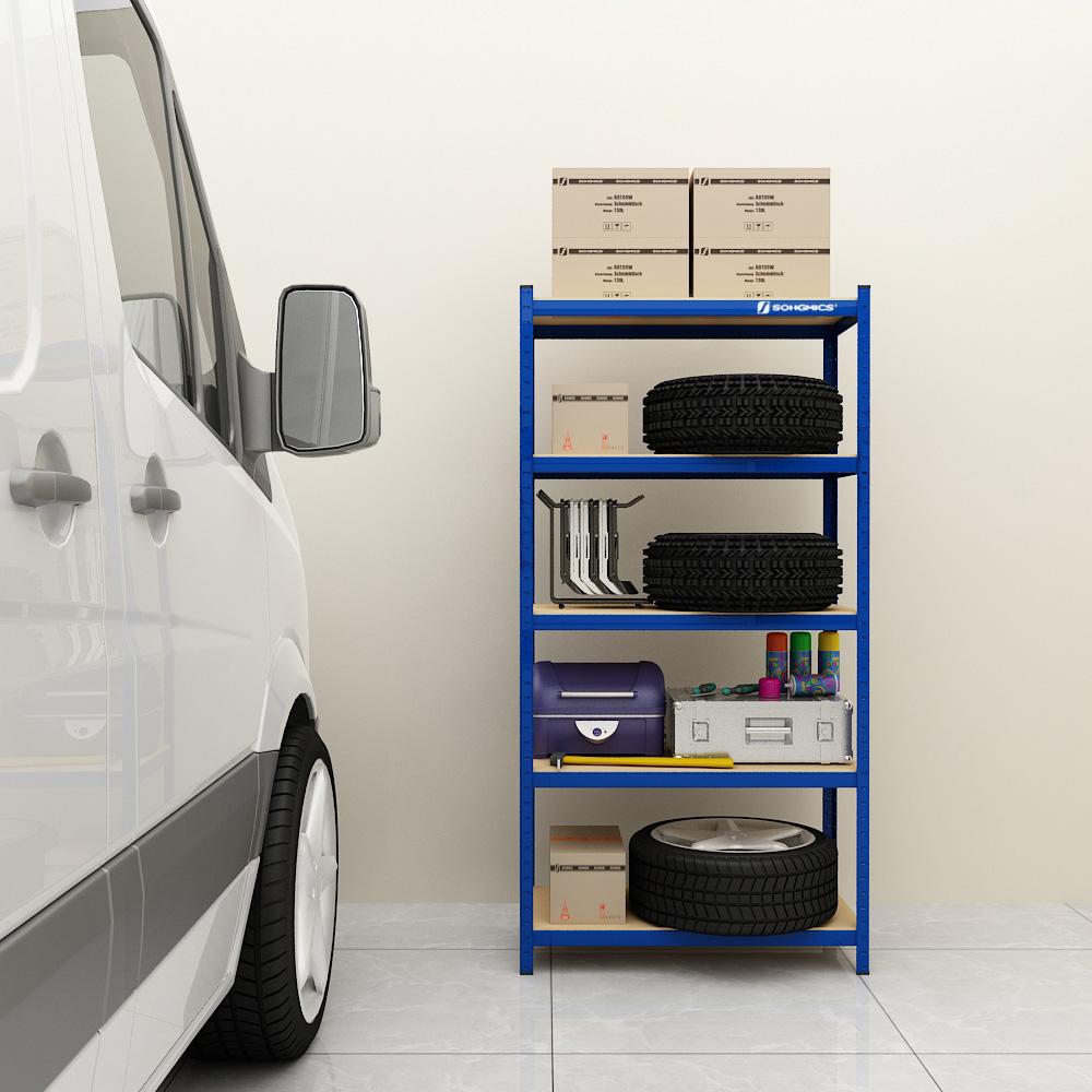SONGMICS 5-Tier Shelving Unit, Steel Shelving Unit for Storage, Tool-Free Assembly, for Garage, Shed, Load Capacity 650 kg, 30 x 75 x 150 cm, Blue