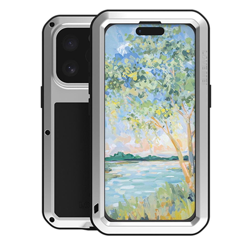 LOVE MEI For iPhone 16 Pro Max Case Tempered Glass Screen Protector Metal+Silicone Phone Cover
