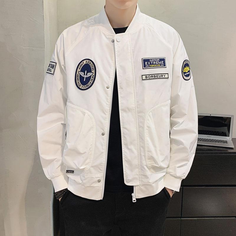 

Весна и Осень 2025 Новая Мотоциклетная Куртка Мужская Модный Бренд Красивая Бейсбольная Куртка Тренд Приталенная Куртка Универсальная Мужская M белый