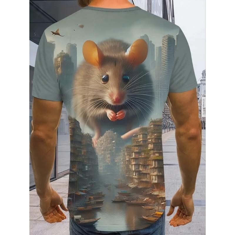 

Забавные футболки с мультяшным рисунком мыши, милые топы с 3D-принтом животного, летние повседневные футболки с коротким рукавом и круглым вырезом, свободного кроя 6XL