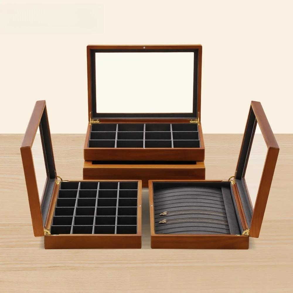 For  Bracelet Necklace Display Case Wooden Ring Earrings Organizer Large Jewelry Storage Box With Cover X007
