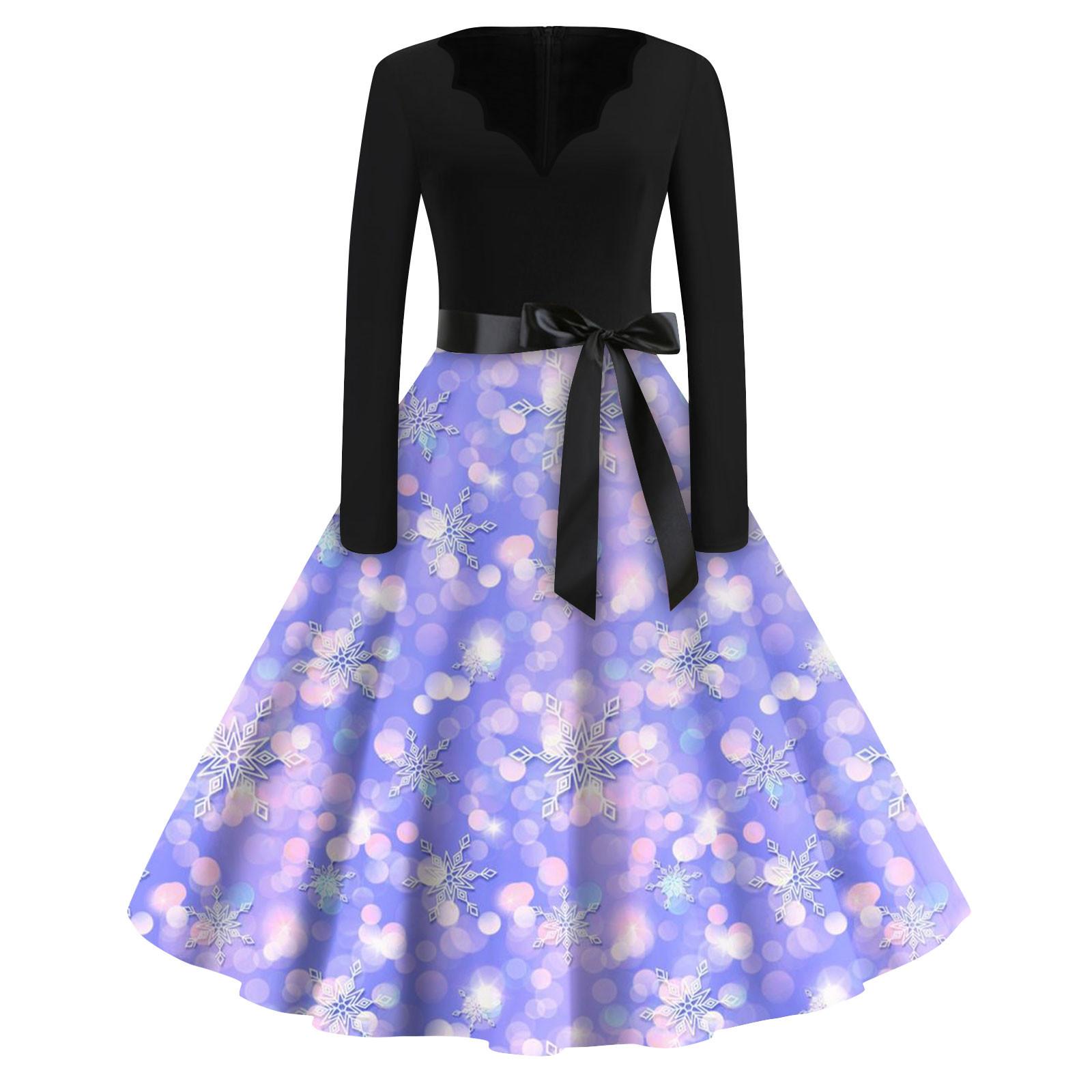 

Женские модные повседневные тонкие рождественские платья с длинным рукавом с v-образным вырезом и принтом XXXXL фиолетовый