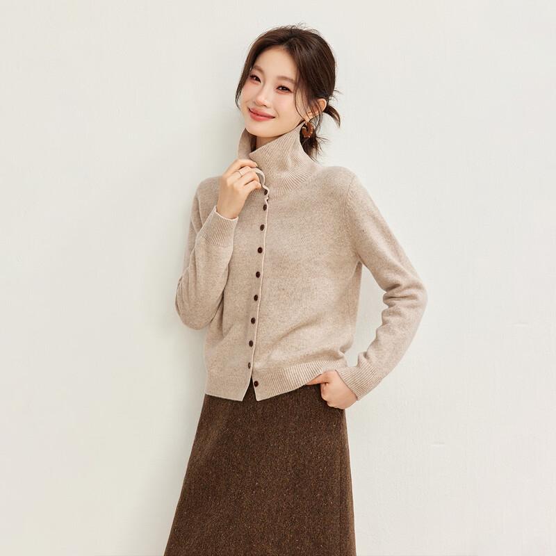 Women's 100% Wool Knit Cardigan with Lapel Collar