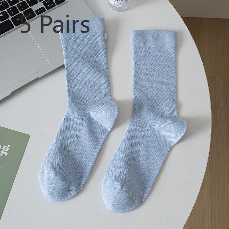 5 Pairs White Socks Women Summer Thin Cotton Mid-calf Socks Mesh Breathable Cool Feeling Fragrance Antibacterial Anti-odour Monthly Stockings