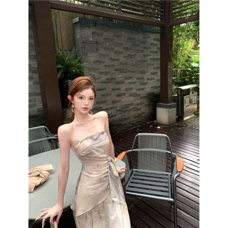 Kumikumi Long Sleeves Cardigan Underwear Bandeau Vest Women's Autumn High Waist Slim Looking All-Matching Casual Trousers Three-Piece Set