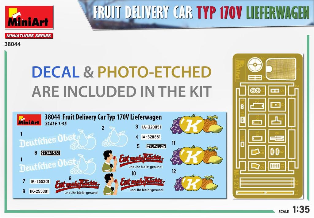 Miniart scale plastic model kit TYP 170V Reeferwagen fruit transport molded in color 1/35 MA38044, van,
