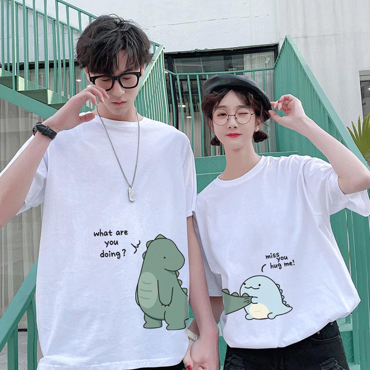 2022 Trendy Summer French Dinosaur Couple T-Shirt - Women's Plus Size, Short Sleeve