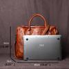 NZPJ Retro Handmade Top Layer Cowhide Leather Men's Handbag Vegetable Tanned Horizontal Computer Bag Zipper Briefcase