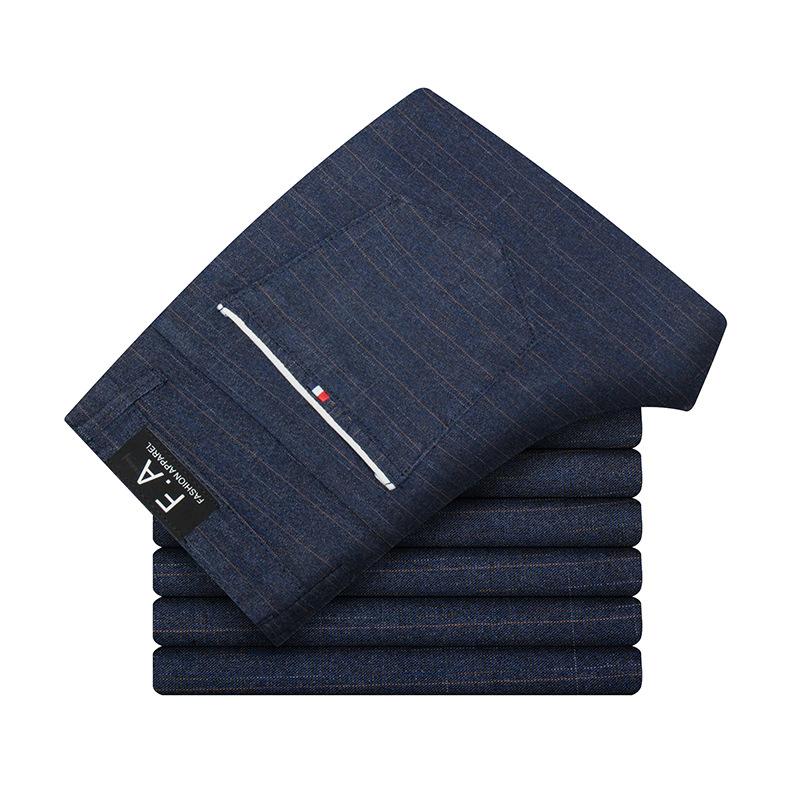 Spring Casual Pants Men's Slim-fitting Trend Cotton and Linen Polished Straight Small Tube Versatile Men's Elastic Long Pants