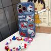 Applicable to Apple 17promax denim cat kt16 silicone 12 soft 15 all-inclusive iphone14 sets of 13 mobile phone cases