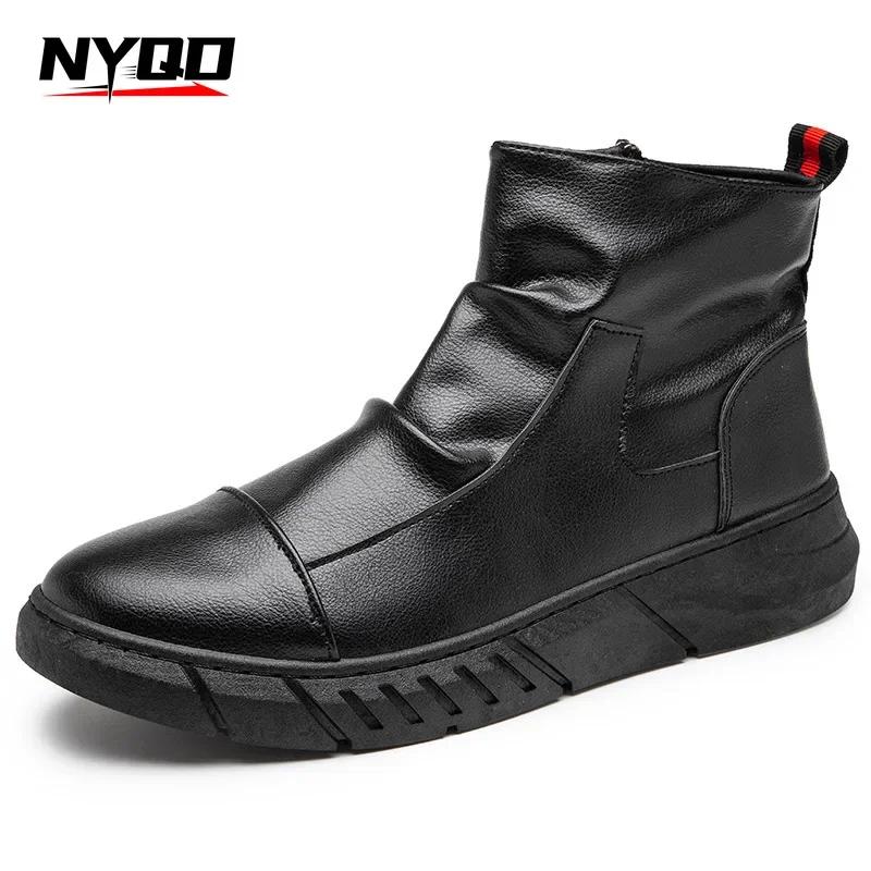 Nowe Jesienne i Zimowe Motocyklowe Krótkie Botki Trend Botki Wysokie Męskie Buty Modne Lekkie Skórzane Buty Botas Moto