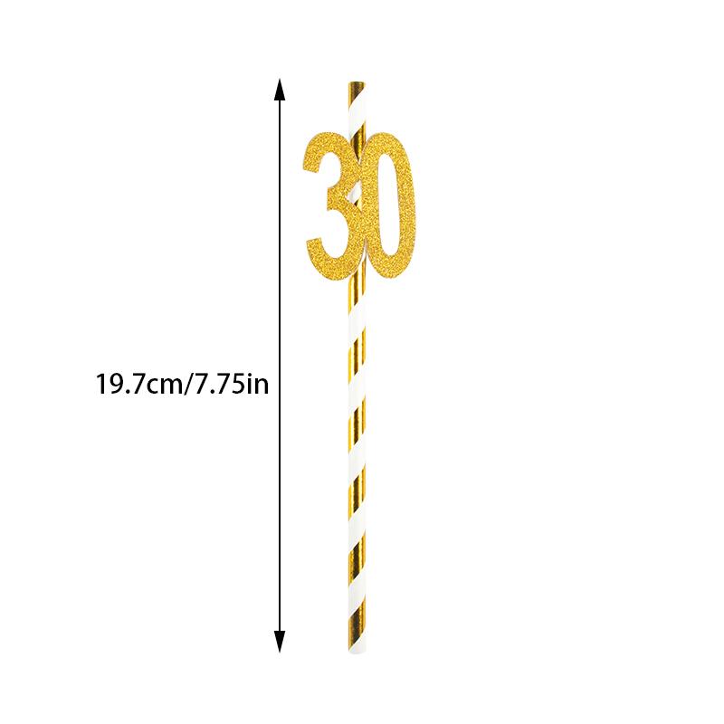 10/20pcs Glitter 30 40 50 60 Adult Birthday Gold Striped Paper Straws Happy 30th 40th Birthday party decoration Drinking Straw