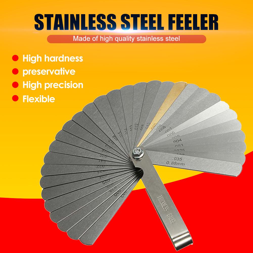 Stainless Steel Feeler Gauge Metric Imperial 0.04-0.88mm Thickness Scale 32 Blades Combination Measuring Instruments