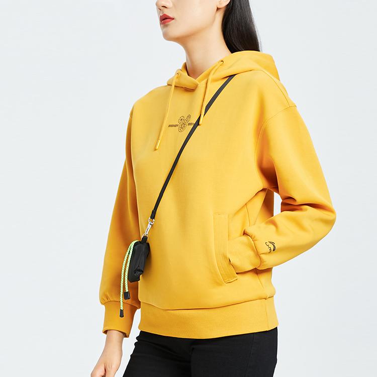 Lining X Disney Collaboration  Non-Shoe Series Mickey Mouse Pattern Hoodie Long Sleeve Women Tops Yellow AWDQ582-1