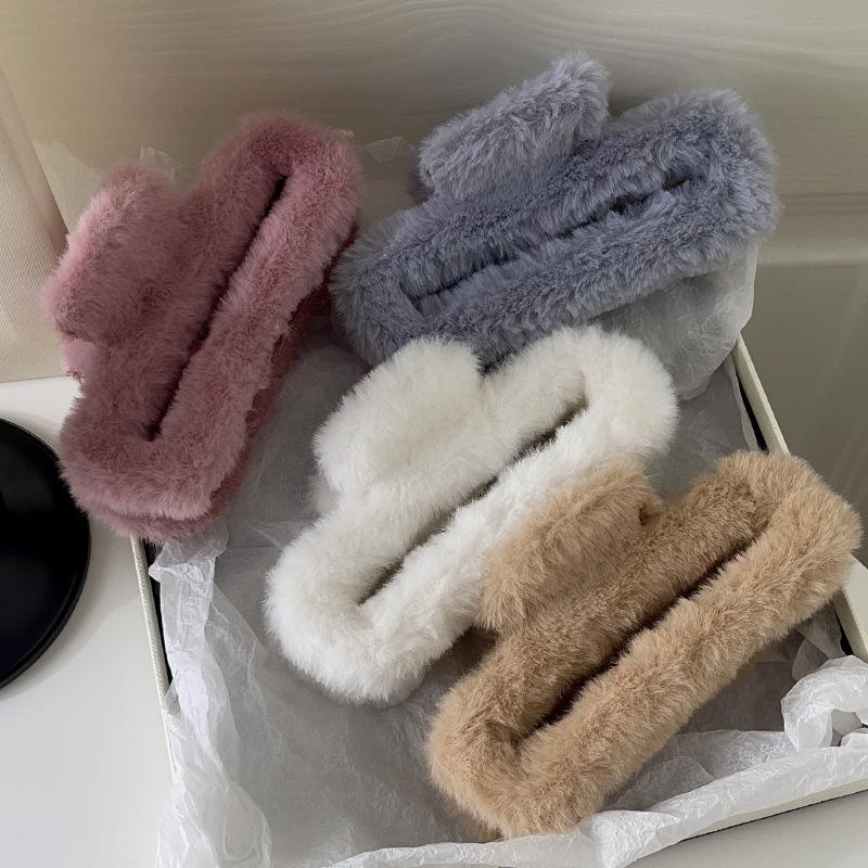 Autumn And Winter Plush Grab Clip Maillard Rectangular Shark Clip Back Of Head Love Fluff Clip Cloud Disc Hair Accessories Women