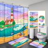 Coastal Lighthouse Bathroom Set With Shower Curtain And Rugs - Machine Washable, Includes 12 Hooks, Toilet Seat Cover, And Bath