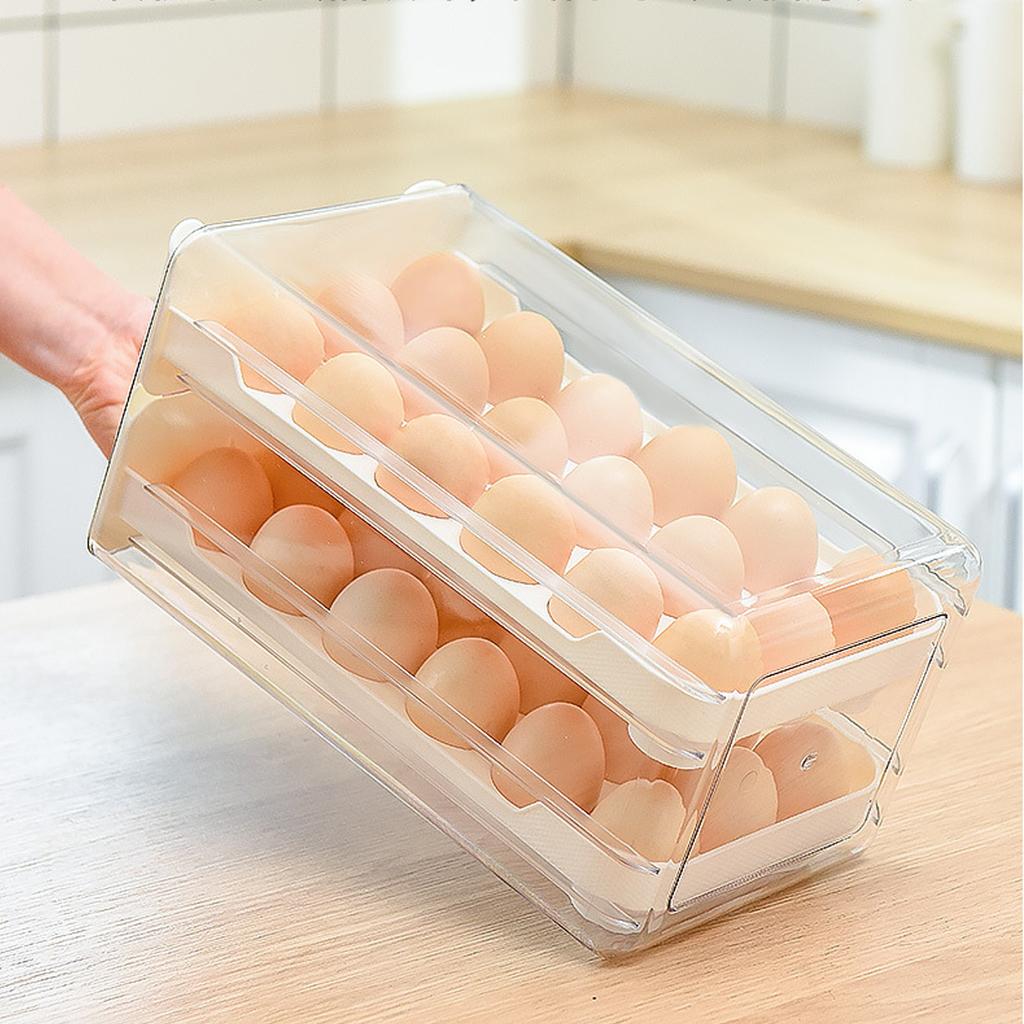 Egg Container Double Layer Drawer Plastic Stackable Clear Egg Storage Box for Fridge Refrigerator
