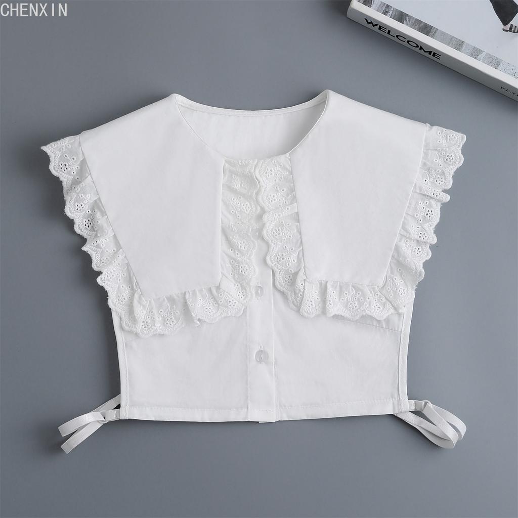 Abnehmbarer Kragen aus Baumwolle für Damen, für Pullover, Bluse, Hemd, gefälschter Kragen, dekoratives weibliches weißes halbes Hemd, falsches Kragen-Zubehör