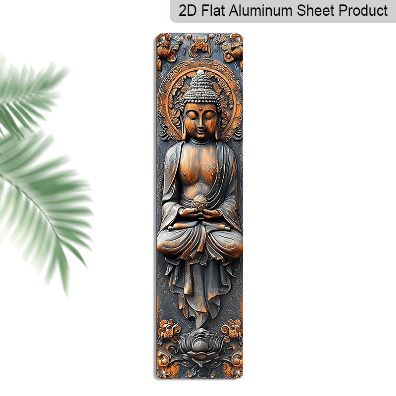 

2D Flat, 1pc Vintage Buddha Theme Aluminum Decorative Sign -Meditating Buddha Statue Sign, Waterproof & Indoor/Outdoor Zen Meditation Decor for Home 40cm x 10cm