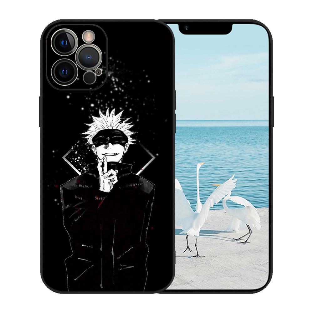iPhone 15 Black TPU Case with Japanese Anime Painting, One Piece Pattern