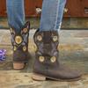 Women's Large Size Block Heel Short Boots Autumn and Winter New European and American Embroidered Versatile Low Heel Women's Martin Boots