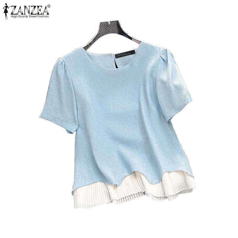 ZANZEA Women Summer Round Neck Casual Short Sleeve Blouse