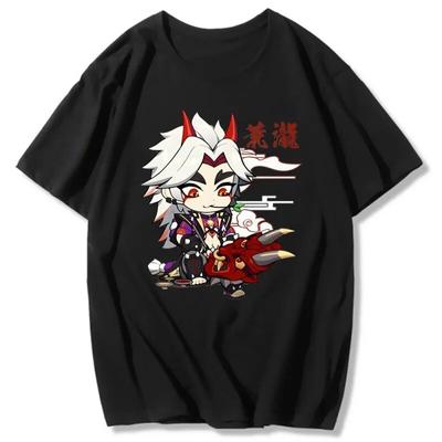 Genshin Impact Arataki Itto 2D принт летняя мужская/женская футболка с круглым вырезом Повседневная хлопковая футболка с коротким рукавом модный пуловер унисекс одежда