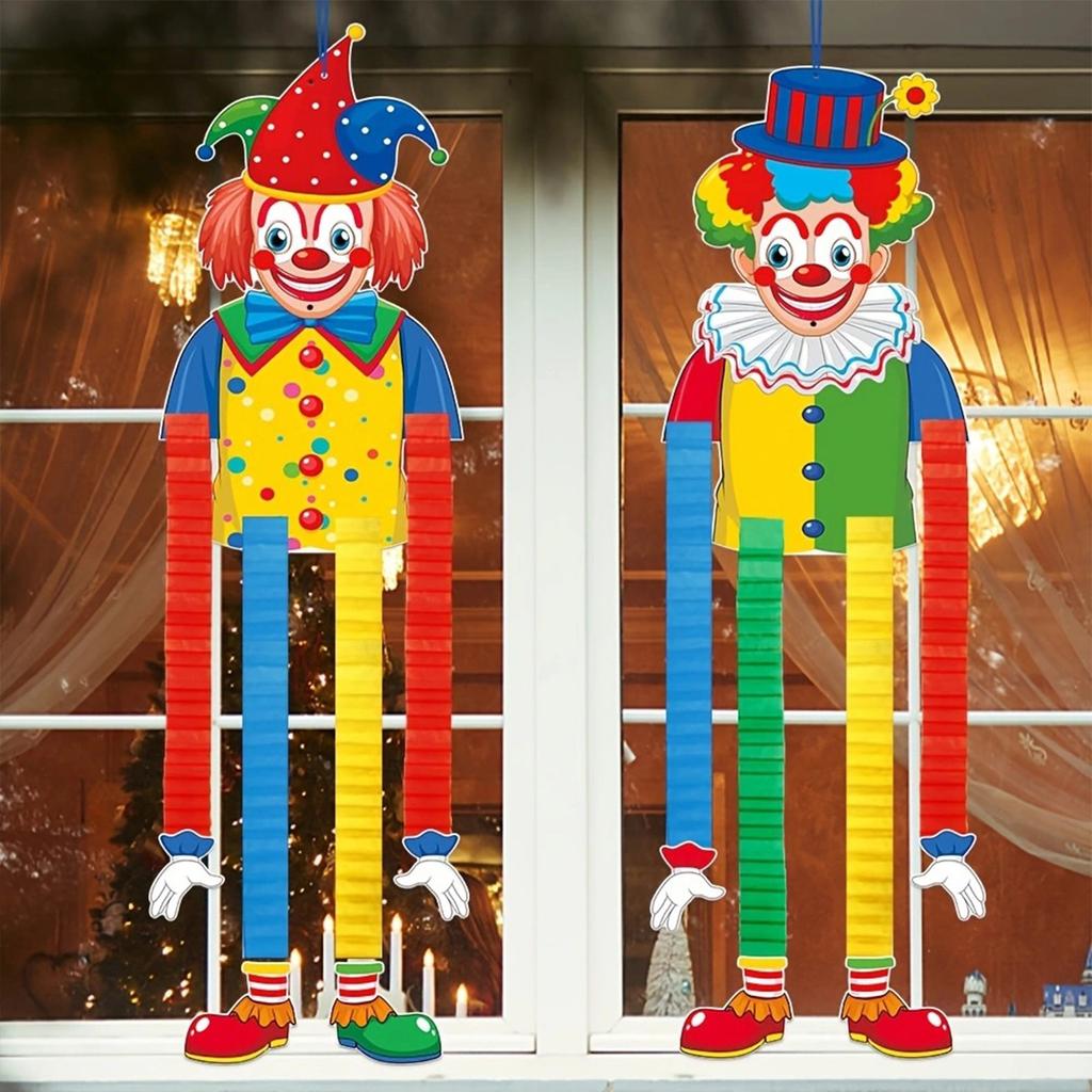 2Pcs Clown Figure Hanging Ornament Folding Paper Clown Decoration For Birthday Halloween Carnival Festival Decorations