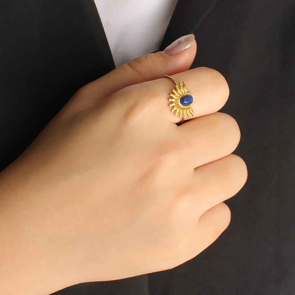 Retro Stainless Steel Open Ring with Inlaid Turquoise - European & American Style