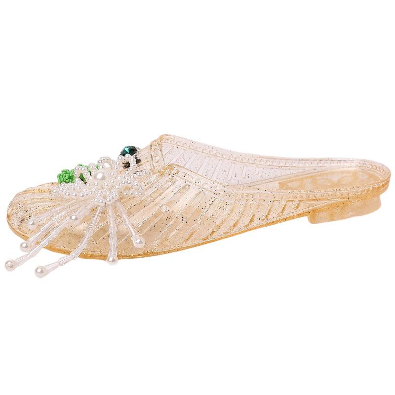 Fashion Versatile Sweet Baotou Slippers Women's 2025 Summer New Versatile Flat-bottomed Slippers Cute Pearl Bow