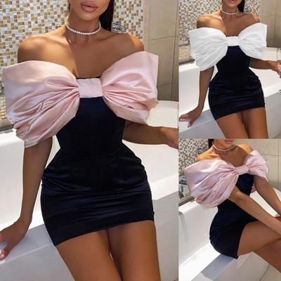 Damen Bodycon Kleid Schleifenknoten Design Bequem Über Knie Länge Hohe Taille