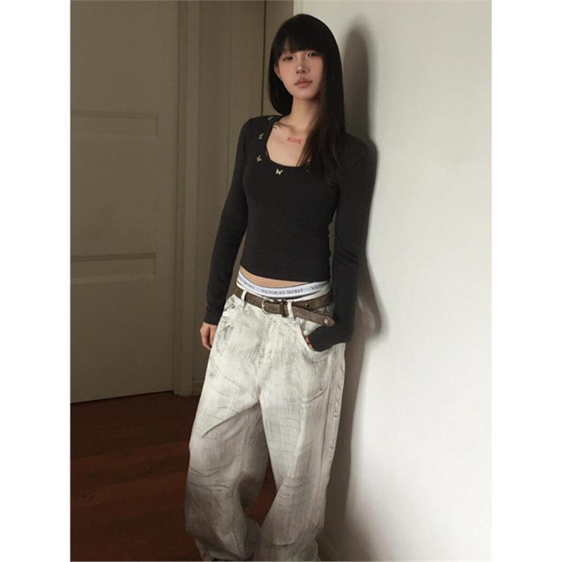 

Женская приталенная футболка с длинным рукавом и пряжкой-бабочкой XL серый