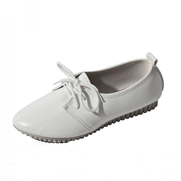 

Осень новая женская обувь студенческая шнуровка модная повседневная остроносая маленькая кожаная обувь на плоской подошве женские туфли-лодочки тренд 52 белый