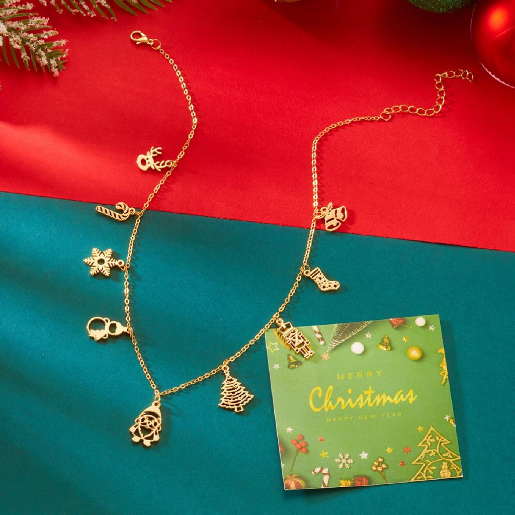 Christmas Style Multi-element Pendant Necklace Gold Snowman Gingerbread Man Necklace Festive Atmosphere Wearing Accessories