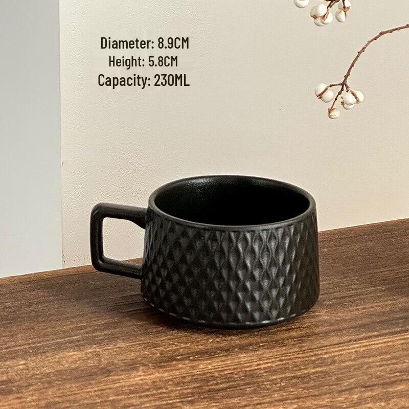 Qīwēi Retro Stone Ceramic Coffee Mug with Lid & Saucer