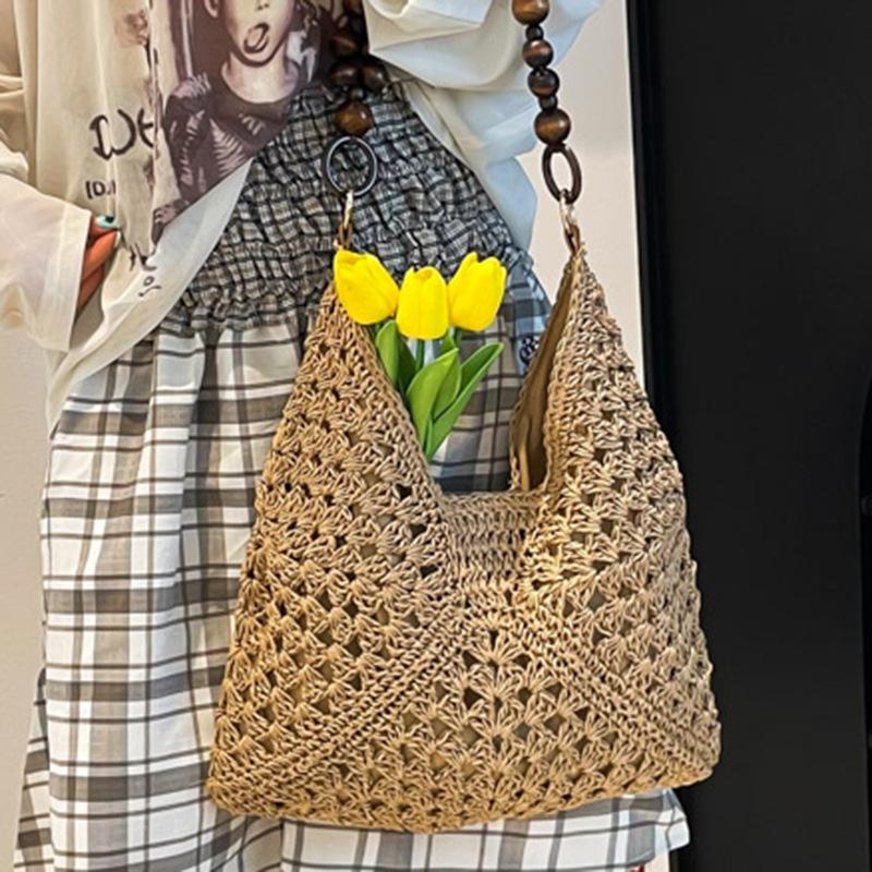 Τσάντα από ψάθα μεγάλης χωρητικότητας Καλοκαιρινές διακοπές στην παραλία Γλυκιά τσάντα ώμου για μετακινήσεις