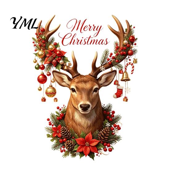 Christmas Party Glass Decorations Reindeer Static Sticker, Removable Window Clings with Merry Vintage Elk Head Decals Text, Reusable PVC Stickers for