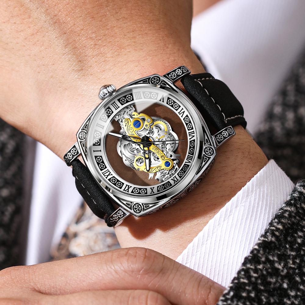 BINBOND Neue Herrenuhren Skelett Hohl Skelett Retro Herrenuhr Top Marke Luxusuhr Herren Armbanduhr Quarz