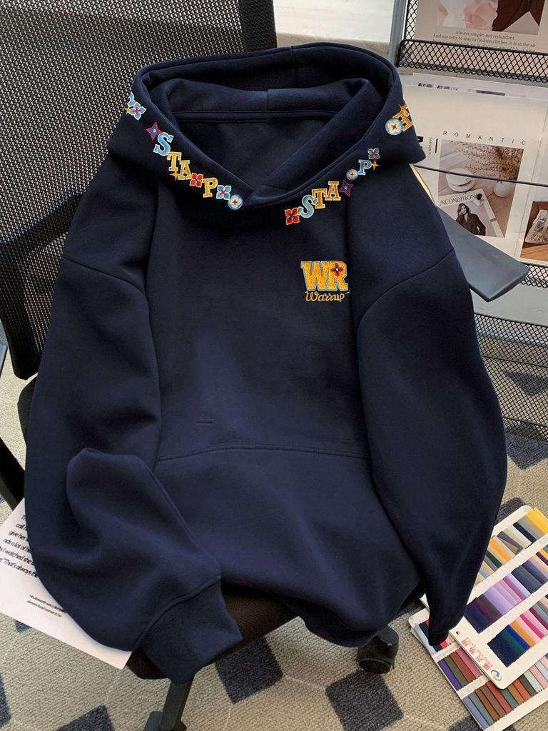 Women's Colorful Embroidered Letter Retro Hoodie - Autumn/Winter 2025 Loose Fit