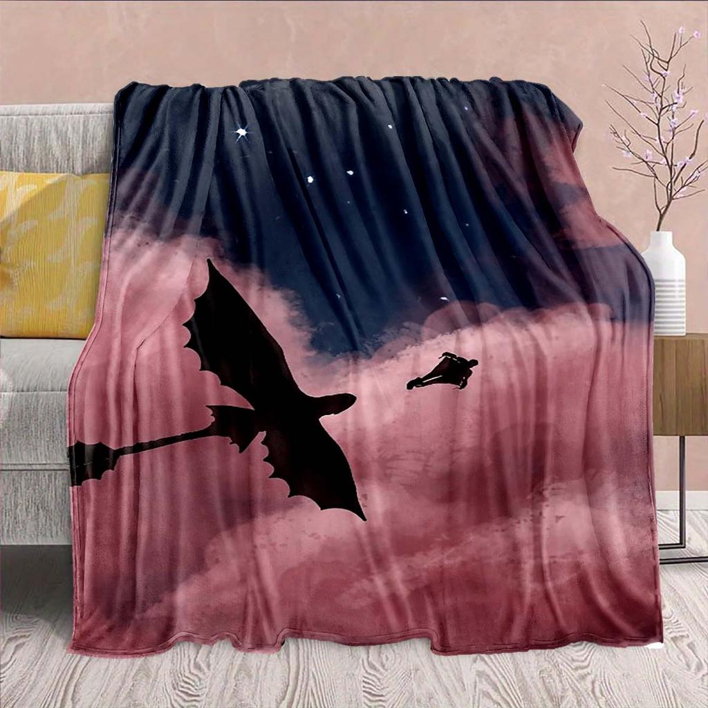 Black Dragon Graphic Flannel Blanket Dark Dragon Art Soft Warm Cozy Throw Decor -QJY