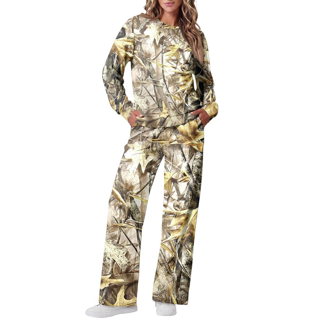 Women's Casual Loose Fit Printed Crewneck Sweatshirt and Pants Matching Set