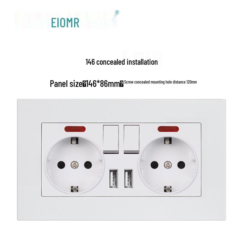 Europeisk tysk standard dobbelt USB og type C-stikkontaktpanel